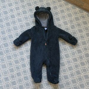 Carter's Dark Blue Fuzzy Hooded Bear Footie - 9m